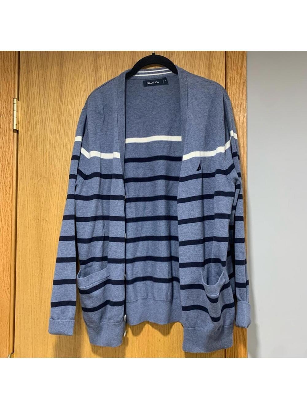 Nautica Striped Blue Cardigan Sweater - Size Medium